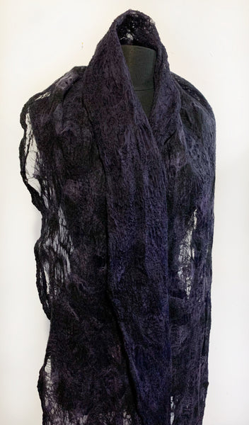 Violet and Black Organza & Wool Scarf