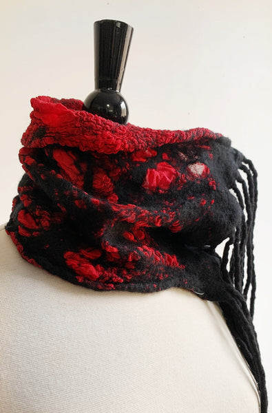 Red and Black Cowl w/ Fringe